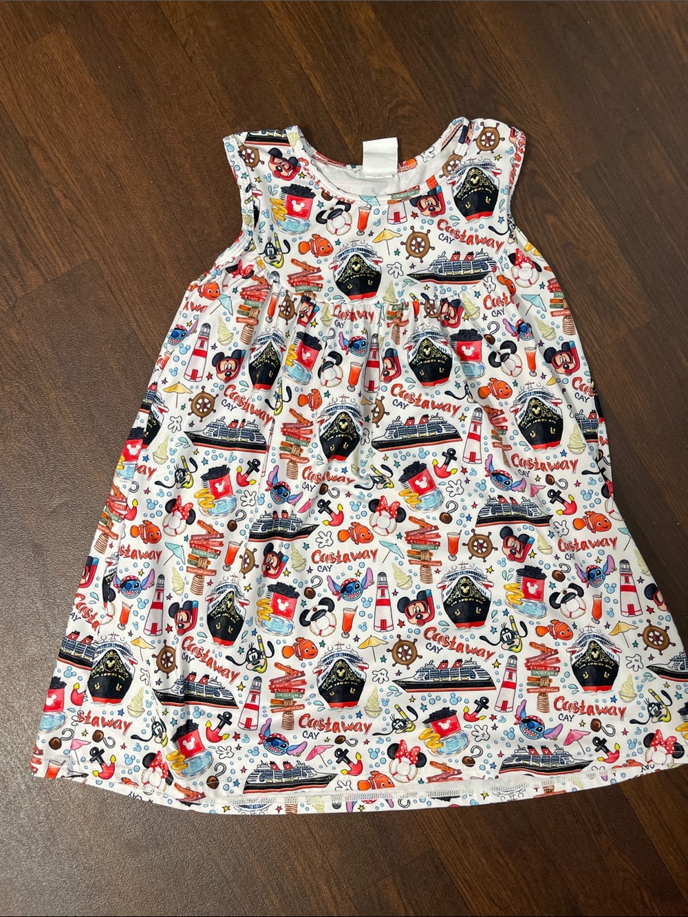 Kids White Nautical Print Sleeveless Dress